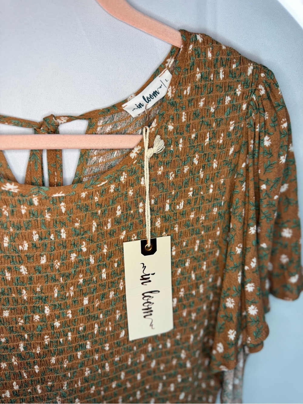 NWT In Loom- Smocked Waist Floral Maxi Dress in Rust - Size L - Picture 2 of 7